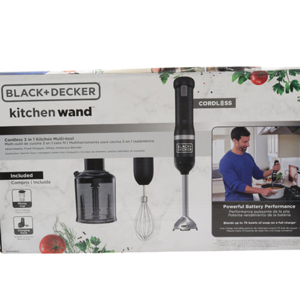 BLACK+DECKER BCKM1013K10 Kitchen Wand Cordless 3-in-1 Immersion Blender Set – Hand Blender with Whisk, Food Chopper & Charging Dock – 150W Motor, 2 Speeds, Stainless Steel Blades – Black