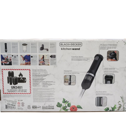BLACK+DECKER BCKM1013K10 Kitchen Wand Cordless 3-in-1 Immersion Blender Set – Hand Blender with Whisk, Food Chopper & Charging Dock – 150W Motor, 2 Speeds, Stainless Steel Blades – Black