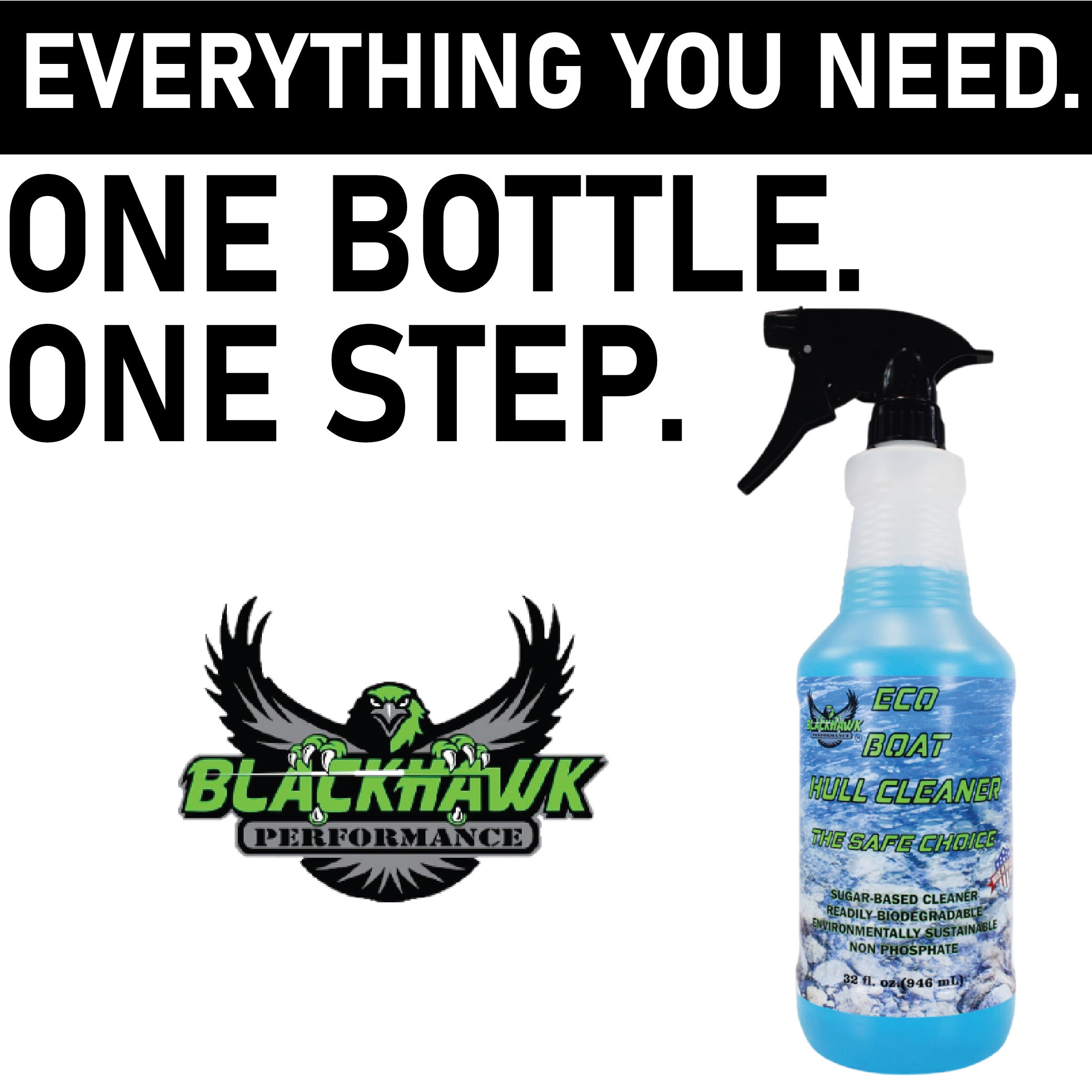 BLACKHAWK PERFORMANCE Eco Boat Hull Cleaner - Effortlessly Removes Water Stains, Deposits, Scale, & Scum - Safe for All Fiberglass & Aluminum Boats - Made in USA (4 Pack, 32 OZ)