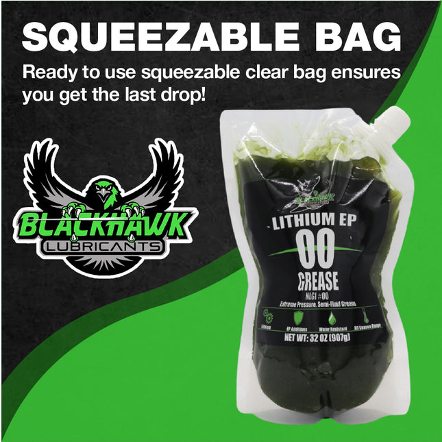 BLACKHAWK PERFORMANCE Lithium EP00 Grease for Centralized Lubrication Systems and Gear Boxes - 32 oz EZ Squeeze Pouch (1pk)
