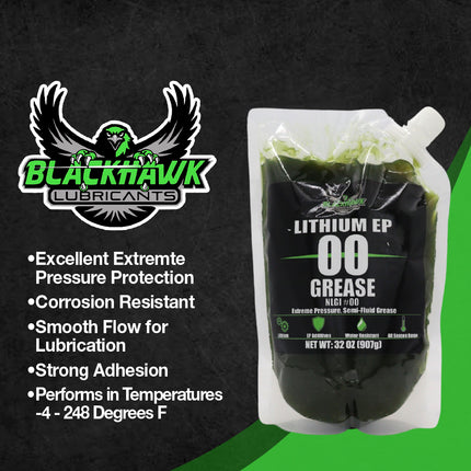 BLACKHAWK PERFORMANCE Lithium EP00 Grease for Centralized Lubrication Systems and Gear Boxes - 32 oz EZ Squeeze Pouch (4 pk)