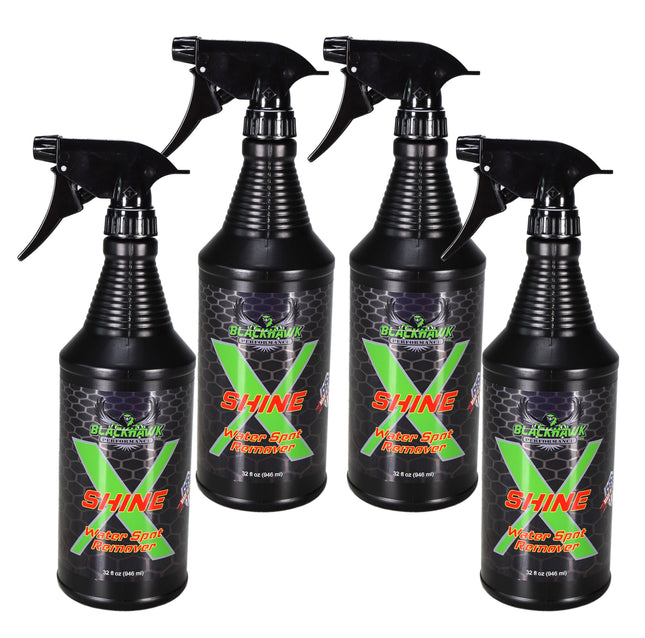BLACKHAWK PERFORMANCE Shine X Hard Water Spot Remover - Gives Quick Shiny Gloss to Any Surface - Wipes Away Streak-Free - Marine Safe - Made in USA (32oz, 4pk)