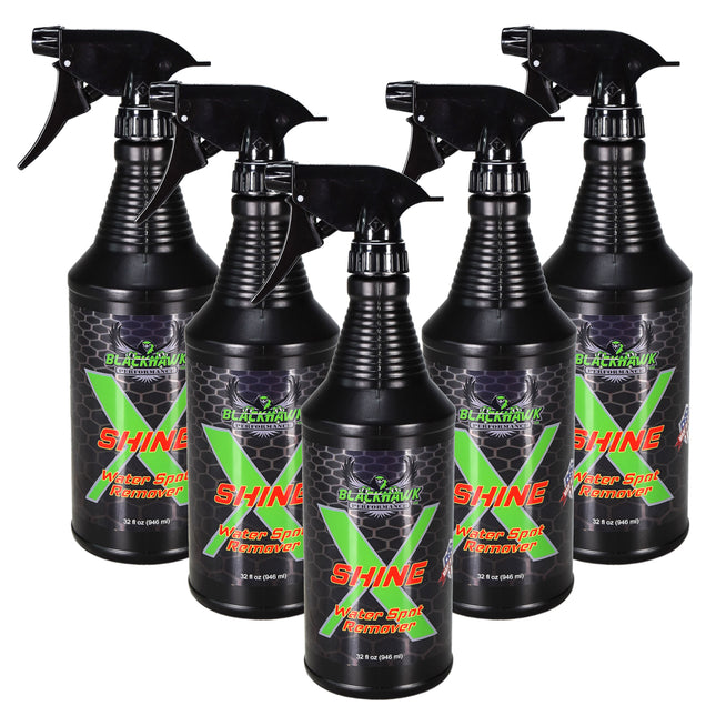 BLACKHAWK PERFORMANCE Shine X Hard Water Spot Remover - Gives Quick Shiny Gloss to Any Surface - Wipes Away Streak-Free - Marine Safe - Made in USA (32oz, 5pk)