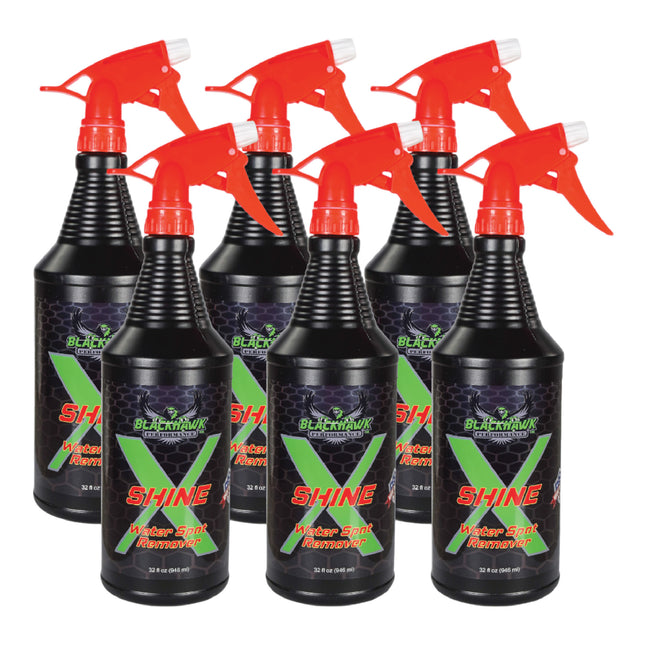 BLACKHAWK PERFORMANCE Shine X Hard Water Spot Remover - Gives Quick Shiny Gloss to Any Surface - Wipes Away Streak-Free - Marine Safe - Made in USA (32oz, 6pk)