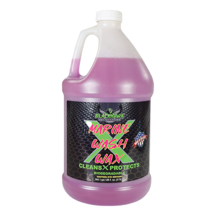 BLACKHAWK PERFORMANCE Boat Wash X Wax - Gently Removes All Dirt & Grime - Non-Yellowing Wax Leaves Shiny Finish While Protecting All Paints & Clear Coats - Marine Safe - Made in USA (1 gal, 1pk)