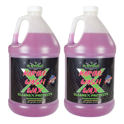 BLACKHAWK PERFORMANCE Boat Wash X Wax - Gently Removes All Dirt & Grime - Non-Yellowing Wax Leaves Shiny Finish While Protecting All Paints & Clear Coats - Marine Safe - Made in USA (1 gal, 2pk)