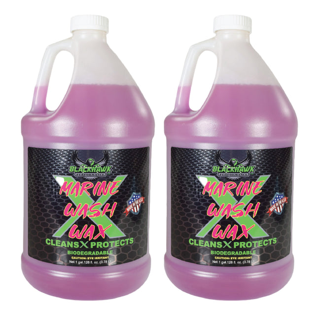 BLACKHAWK PERFORMANCE Boat Wash X Wax - Gently Removes All Dirt & Grime - Non-Yellowing Wax Leaves Shiny Finish While Protecting All Paints & Clear Coats - Marine Safe - Made in USA (1 gal, 2pk)