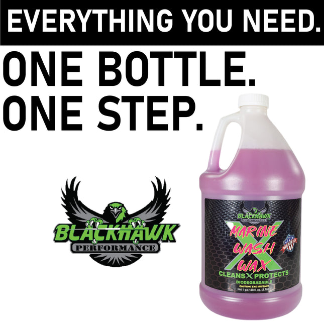 BLACKHAWK PERFORMANCE Boat Wash X Wax - Gently Removes All Dirt & Grime - Non-Yellowing Wax Leaves Shiny Finish While Protecting All Paints & Clear Coats - Marine Safe - Made in USA (1 gal, 2pk)