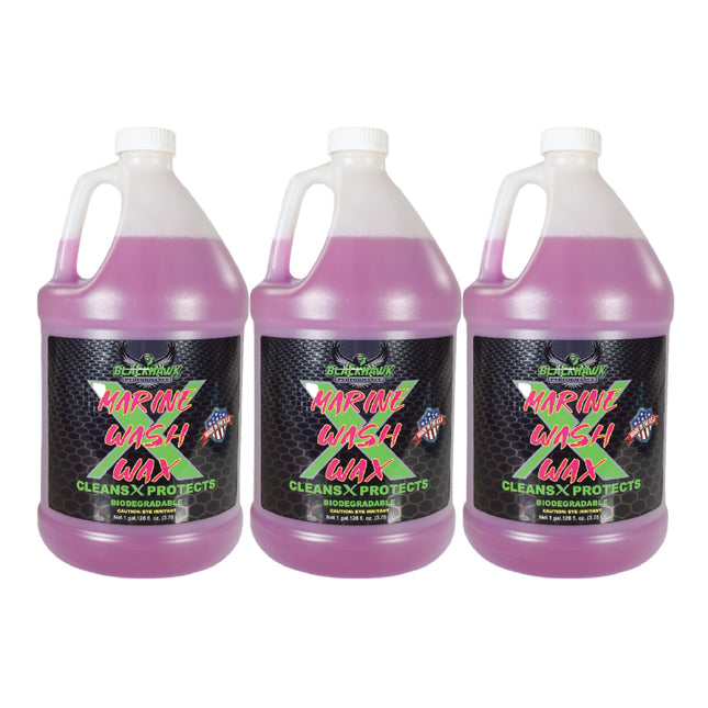 BLACKHAWK PERFORMANCE Boat Wash X Wax - Gently Removes All Dirt & Grime - Non-Yellowing Wax Leaves Shiny Finish While Protecting All Paints & Clear Coats - Marine Safe - Made in USA (1 gal, 3pk)
