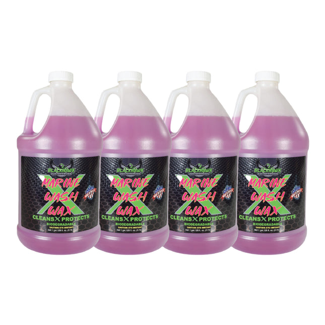 BLACKHAWK PERFORMANCE Boat Wash X Wax - Gently Removes All Dirt & Grime - Non-Yellowing Wax Leaves Shiny Finish While Protecting All Paints & Clear Coats - Marine Safe - Made in USA (1 gal, 4pk)