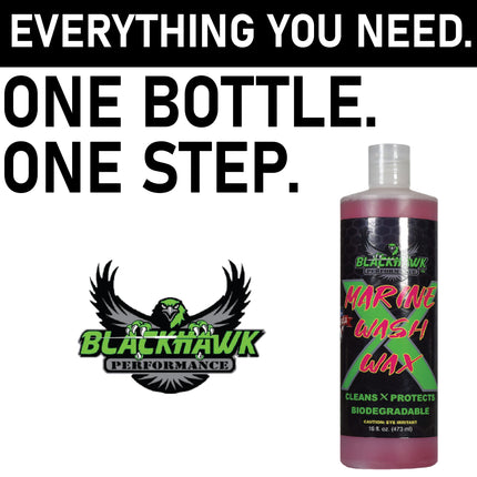 BLACKHAWK PERFORMANCE Boat Wash X Wax - Gently Removes All Dirt & Grime - Non-Yellowing Wax Leaves Shiny Finish While Protecting All Paints & Clear Coats - Marine Safe - Made in USA (16oz, 1pk)