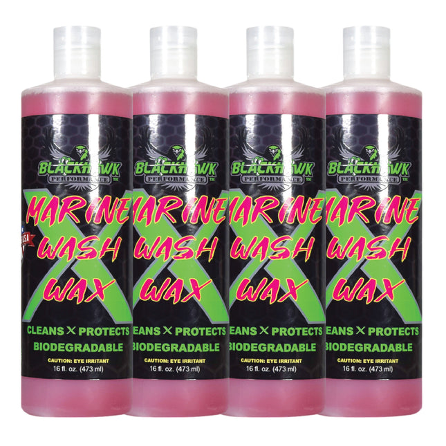 BLACKHAWK PERFORMANCE Boat Wash X Wax - Gently Removes All Dirt & Grime - Non-Yellowing Wax Leaves Shiny Finish While Protecting All Paints & Clear Coats - Marine Safe - Made in USA (16oz, 4pk)