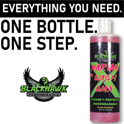 BLACKHAWK PERFORMANCE Boat Wash X Wax - Gently Removes All Dirt & Grime - Non-Yellowing Wax Leaves Shiny Finish While Protecting All Paints & Clear Coats - Marine Safe - Made in USA (16oz, 4pk)
