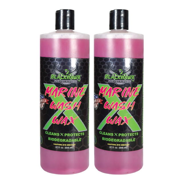 BLACKHAWK PERFORMANCE Boat Wash X Wax - Gently Removes All Dirt & Grime - Non-Yellowing Wax Leaves Shiny Finish While Protecting All Paints & Clear Coats - Marine Safe - Made in USA (32oz, 2pk)