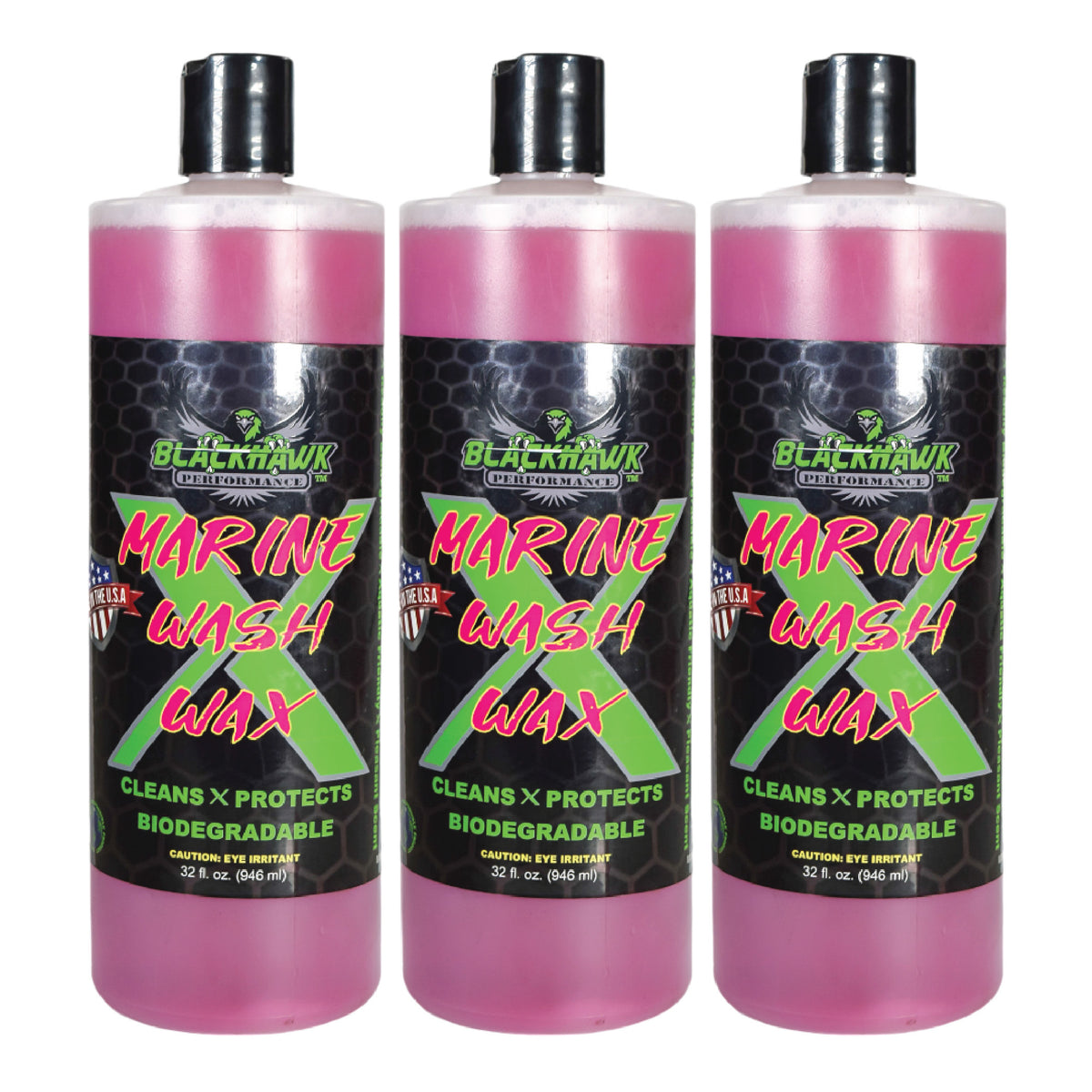 BLACKHAWK PERFORMANCE Boat Wash X Wax - Gently Removes All Dirt & Grime - Non-Yellowing Wax Leaves Shiny Finish While Protecting All Paints & Clear Coats - Marine Safe - Made in USA (32oz, 3pk)