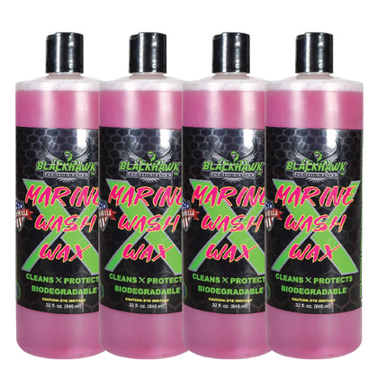 BLACKHAWK PERFORMANCE Boat Wash X Wax - Gently Removes All Dirt & Grime - Non-Yellowing Wax Leaves Shiny Finish While Protecting All Paints & Clear Coats - Marine Safe - Made in USA (32oz, 4pk)