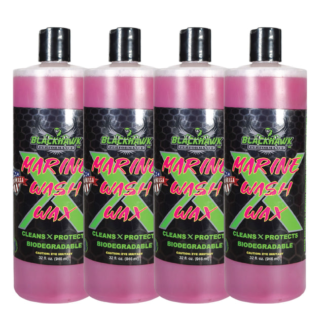 BLACKHAWK PERFORMANCE Boat Wash X Wax - Gently Removes All Dirt & Grime - Non-Yellowing Wax Leaves Shiny Finish While Protecting All Paints & Clear Coats - Marine Safe - Made in USA (32oz, 4pk)