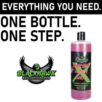 BLACKHAWK PERFORMANCE Boat Wash X Wax - Gently Removes All Dirt & Grime - Non-Yellowing Wax Leaves Shiny Finish While Protecting All Paints & Clear Coats - Marine Safe - Made in USA (32oz, 4pk)