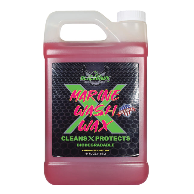 BLACKHAWK PERFORMANCE Boat Wash X Wax - Gently Removes All Dirt & Grime - Non-Yellowing Wax Leaves Shiny Finish While Protecting All Paints & Clear Coats - Marine Safe - Made in USA (64oz, 1pk)