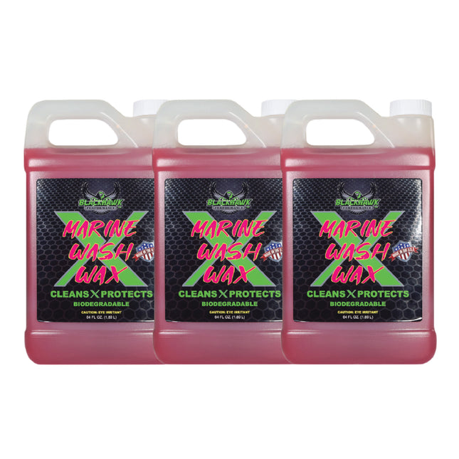 BLACKHAWK PERFORMANCE Boat Wash X Wax - Gently Removes All Dirt & Grime - Non-Yellowing Wax Leaves Shiny Finish While Protecting All Paints & Clear Coats - Marine Safe - Made in USA (64oz, 3pk)