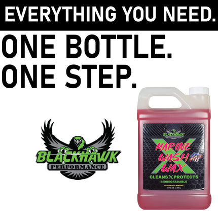 BLACKHAWK PERFORMANCE Boat Wash X Wax - Gently Removes All Dirt & Grime - Non-Yellowing Wax Leaves Shiny Finish While Protecting All Paints & Clear Coats - Marine Safe - Made in USA (64oz, 3pk)