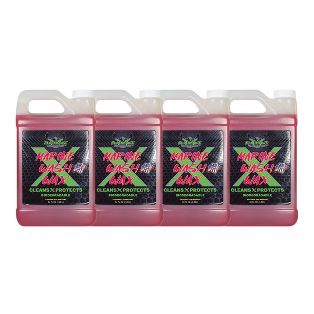 BLACKHAWK PERFORMANCE Boat Wash X Wax - Gently Removes All Dirt & Grime - Non-Yellowing Wax Leaves Shiny Finish While Protecting All Paints & Clear Coats - Marine Safe - Made in USA (64oz, 4pk)