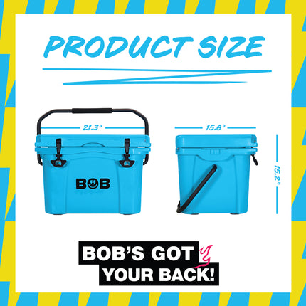 BOB THE COOLER CO 25QT "The Wingman" Leak-Proof Hard Cooler with Heavy Duty Handle & Built In Lid Latching Bottle Openers - Fits 35 12oz Cans for the Beach, Camping, Tailgating, Sports, & More