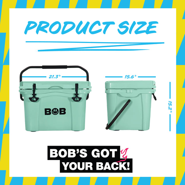 BOB THE COOLER CO 25QT "The Wingman" Leak-Proof Hard Cooler with Heavy Duty Handle & Built In Lid Latching Bottle Openers - Fits 30 12oz Cans for the Beach, Camping, Tailgating, Sports, & More