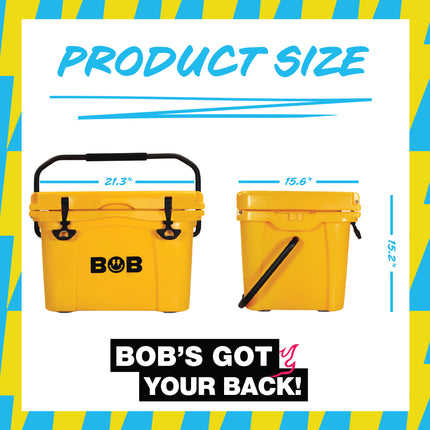 BOB THE COOLER CO 25QT "The Wingman" Leak-Proof Hard Cooler with Heavy Duty Handle & Built In Lid Latching Bottle Openers - Fits 30 12oz Cans for the Beach, Camping, Tailgating, Sports, & More