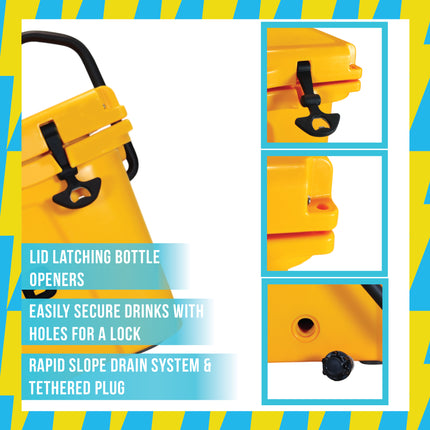 BOB THE COOLER CO 25QT "The Wingman" Leak-Proof Hard Cooler with Heavy Duty Handle & Built In Lid Latching Bottle Openers - Fits 30 12oz Cans for the Beach, Camping, Tailgating, Sports, & More