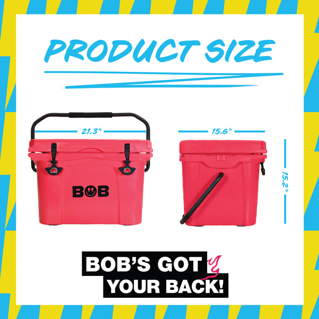 BOB THE COOLER CO 25QT "The Wingman" Leak-Proof Hard Cooler with Heavy Duty Handle & Built In Lid Latching Bottle Openers - Fits 35 12oz Cans for the Beach, Camping, Tailgating, Sports, & More