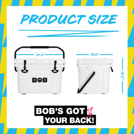 BOB THE COOLER CO 25QT "The Wingman" Leak-Proof Hard Cooler with Heavy Duty Handle & Built In Lid Latching Bottle Openers - Fits 30 12oz Cans for the Beach, Camping, Tailgating, Sports, & More