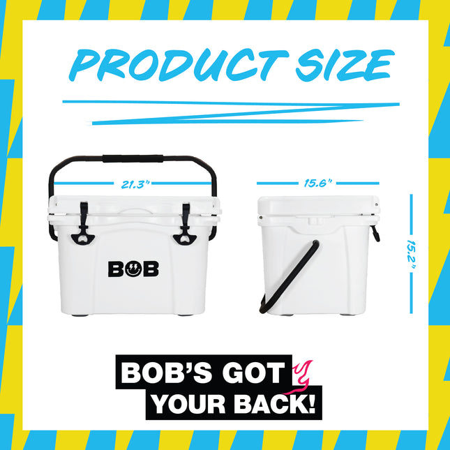 BOB THE COOLER CO 25QT "The Wingman" Leak-Proof Hard Cooler with Heavy Duty Handle & Built In Lid Latching Bottle Openers - Fits 30 12oz Cans for the Beach, Camping, Tailgating, Sports, & More