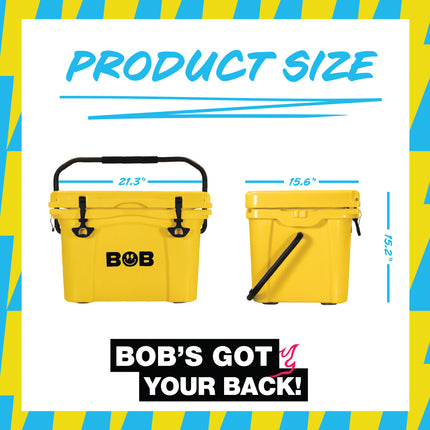 BOB THE COOLER CO 25QT "The Wingman" Leak-Proof Hard Cooler with Heavy Duty Handle & Built In Lid Latching Bottle Openers - Fits 30 12oz Cans for the Beach, Camping, Tailgating, Sports, & More