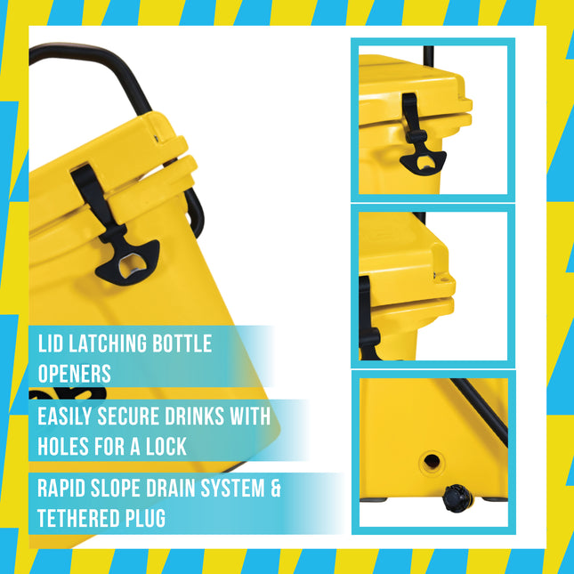 BOB THE COOLER CO 25QT "The Wingman" Leak-Proof Hard Cooler with Heavy Duty Handle & Built In Lid Latching Bottle Openers - Fits 30 12oz Cans for the Beach, Camping, Tailgating, Sports, & More