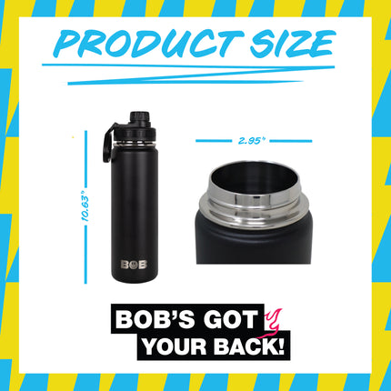 BOB THE COOLER CO - 26oz "The Big Swig" Double Wall Vacuum Insulated Water Bottle with Spout Lid, Made of Stainless Steel, Leak Proof, Great for Sports, Travel, & More