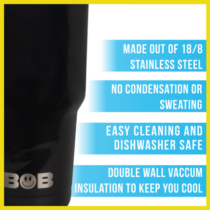 BOB THE COOLER CO - 30oz "The Big Sipper" Heavy Duty Double Wall Vacuum Insulated Tumbler with Straw and Handle, Made of Stainless Steel, Great for Travel, Beach, & More