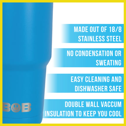 BOB THE COOLER CO - 30oz "The Big Sipper" Heavy Duty Double Wall Vacuum Insulated Tumbler with Straw and Handle, Made of Stainless Steel, Great for Travel, Beach, & More