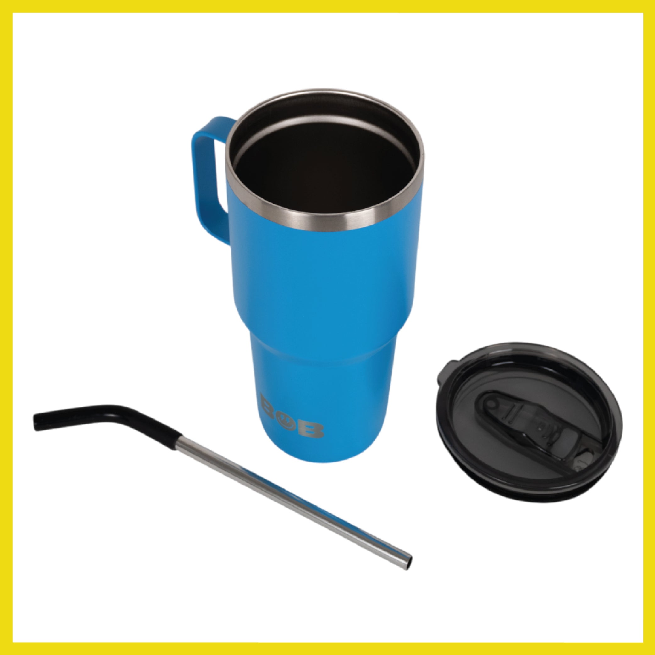 BOB THE COOLER CO - 30oz "The Big Sipper" Heavy Duty Double Wall Vacuum Insulated Tumbler with Straw and Handle, Made of Stainless Steel, Great for Travel, Beach, & More
