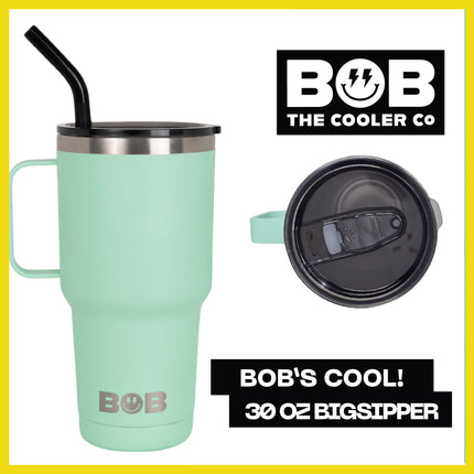 BOB THE COOLER CO - 30oz "The Big Sipper" Heavy Duty Double Wall Vacuum Insulated Tumbler with Straw and Handle, Made of Stainless Steel, Great for Travel, Beach, & More
