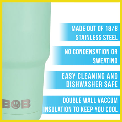 BOB THE COOLER CO - 30oz "The Big Sipper" Heavy Duty Double Wall Vacuum Insulated Tumbler with Straw and Handle, Made of Stainless Steel, Great for Travel, Beach, & More