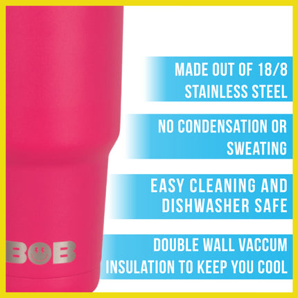 BOB THE COOLER CO - 30oz "The Big Sipper" Heavy Duty Double Wall Vacuum Insulated Tumbler with Straw and Handle, Made of Stainless Steel, Great for Travel, Beach, & More