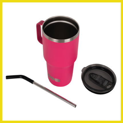 BOB THE COOLER CO - 30oz "The Big Sipper" Heavy Duty Double Wall Vacuum Insulated Tumbler with Straw and Handle, Made of Stainless Steel, Great for Travel, Beach, & More