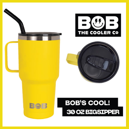 BOB THE COOLER CO - 30oz "The Big Sipper" Heavy Duty Double Wall Vacuum Insulated Tumbler with Straw and Handle, Made of Stainless Steel, Great for Travel, Beach, & More