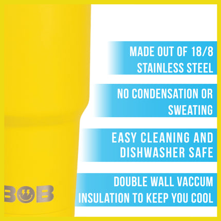 BOB THE COOLER CO - 30oz "The Big Sipper" Heavy Duty Double Wall Vacuum Insulated Tumbler with Straw and Handle, Made of Stainless Steel, Great for Travel, Beach, & More