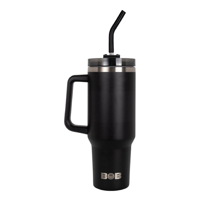 BOB THE COOLER CO - 40oz "Roadie" Heavy Duty Double Wall Vacuum Insulated Tumbler with Straw and Handle, Made of Stainless Steel, Great for Travel, Beach, & More