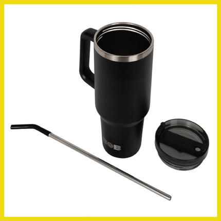 BOB THE COOLER CO - 40oz "Roadie" Heavy Duty Double Wall Vacuum Insulated Tumbler with Straw and Handle, Made of Stainless Steel, Great for Travel, Beach, & More