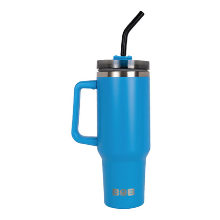 BOB THE COOLER CO - 40oz "Roadie" Heavy Duty Double Wall Vacuum Insulated Tumbler with Straw and Handle, Made of Stainless Steel, Great for Travel, Beach, & More