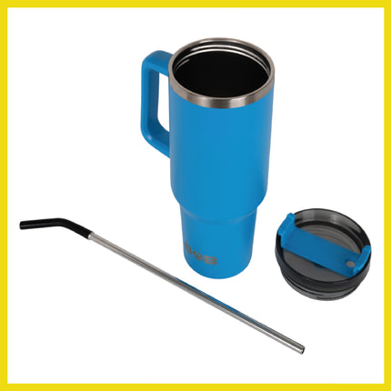 BOB THE COOLER CO - 40oz "Roadie" Heavy Duty Double Wall Vacuum Insulated Tumbler with Straw and Handle, Made of Stainless Steel, Great for Travel, Beach, & More