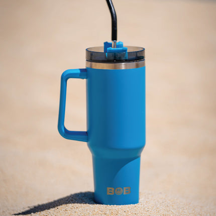 BOB THE COOLER CO - 40oz "Roadie" Heavy Duty Double Wall Vacuum Insulated Tumbler with Straw and Handle, Made of Stainless Steel, Great for Travel, Beach, & More